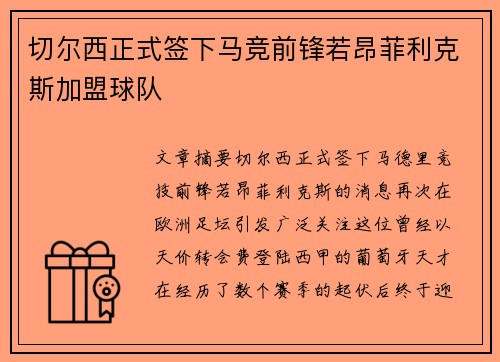 切尔西正式签下马竞前锋若昂菲利克斯加盟球队