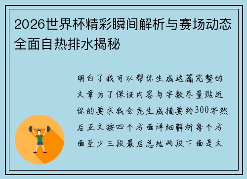 2026世界杯精彩瞬间解析与赛场动态全面自热排水揭秘